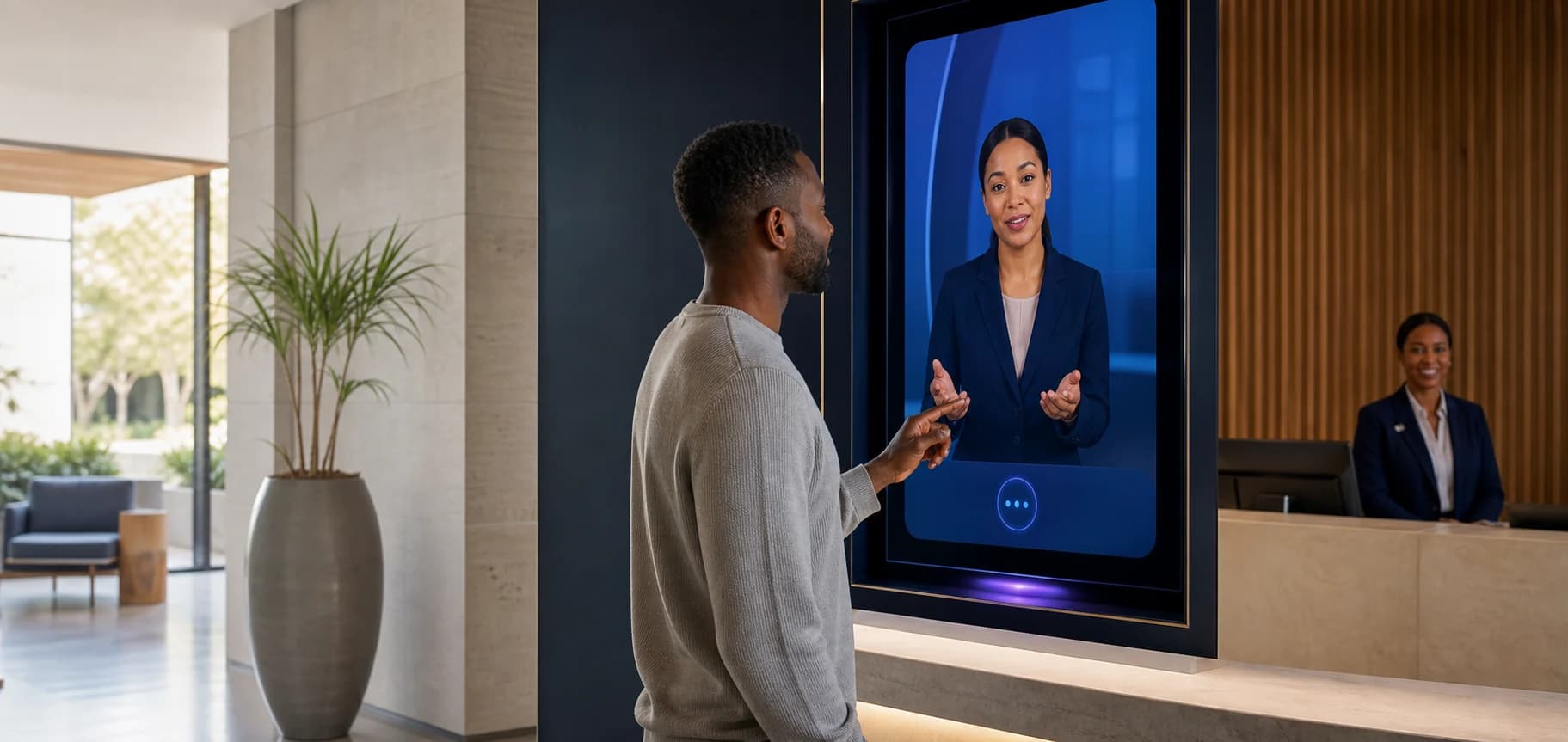 Customer receiving guidance from a disclosed digital assistant with human support nearby