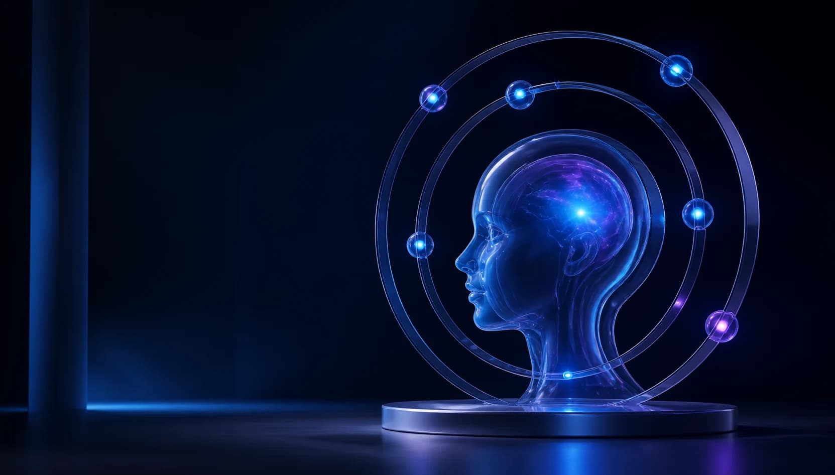Abstract glass human profile surrounded by layered identity and consent controls